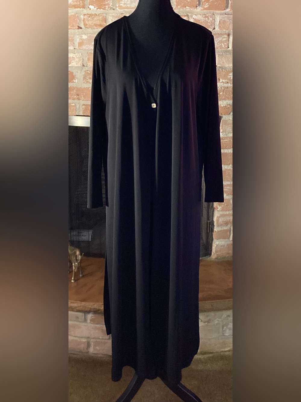 Wynn Layers Black Long-Sleeve Maxi Kimono with One Button Detail